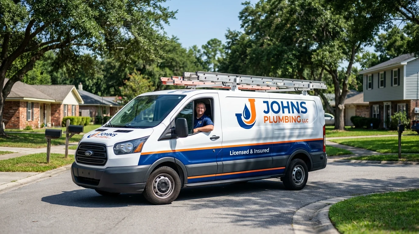 Johns Plumbing LLC service van in Limestone, ME
