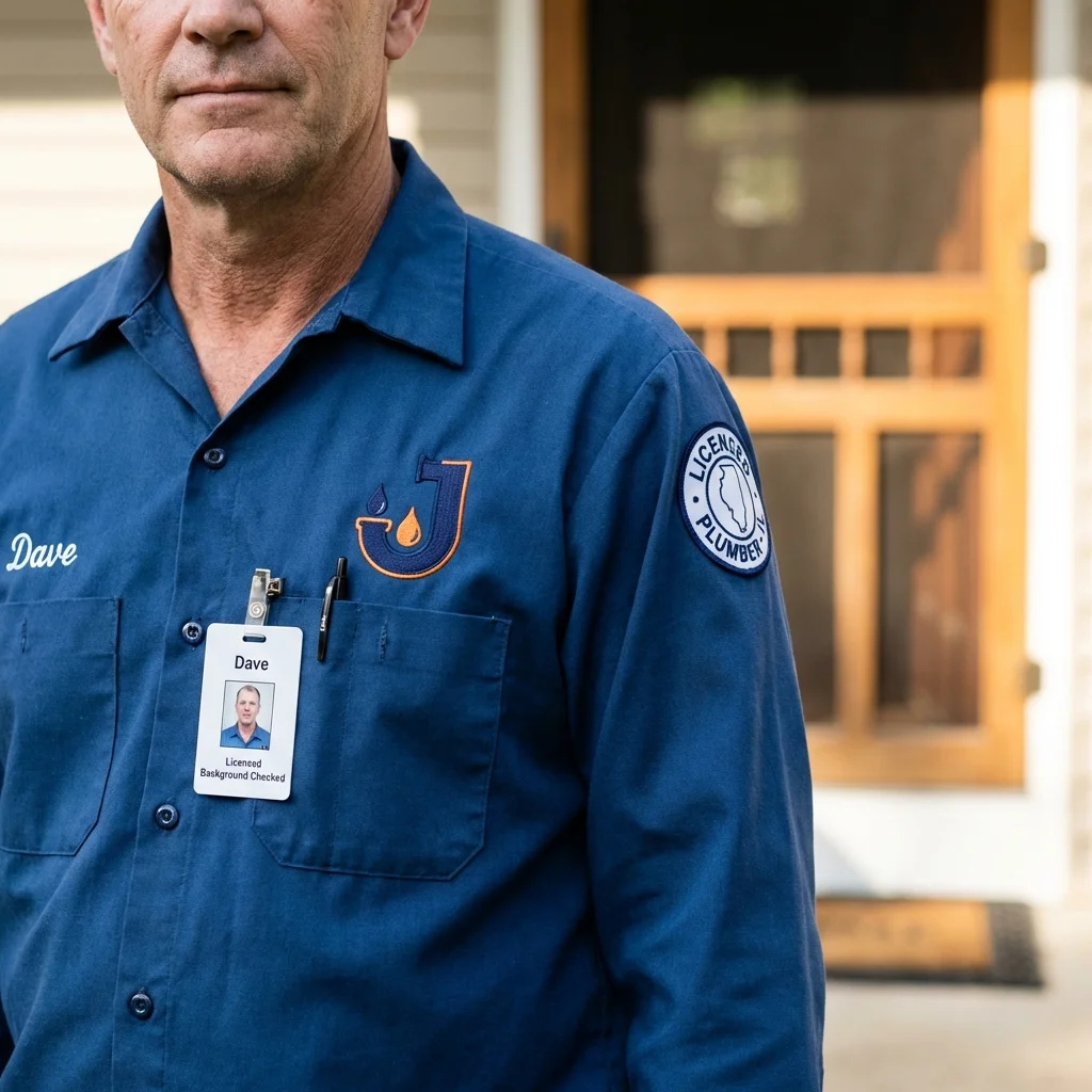 Licensed plumber showing ID badge in Limestone, ME