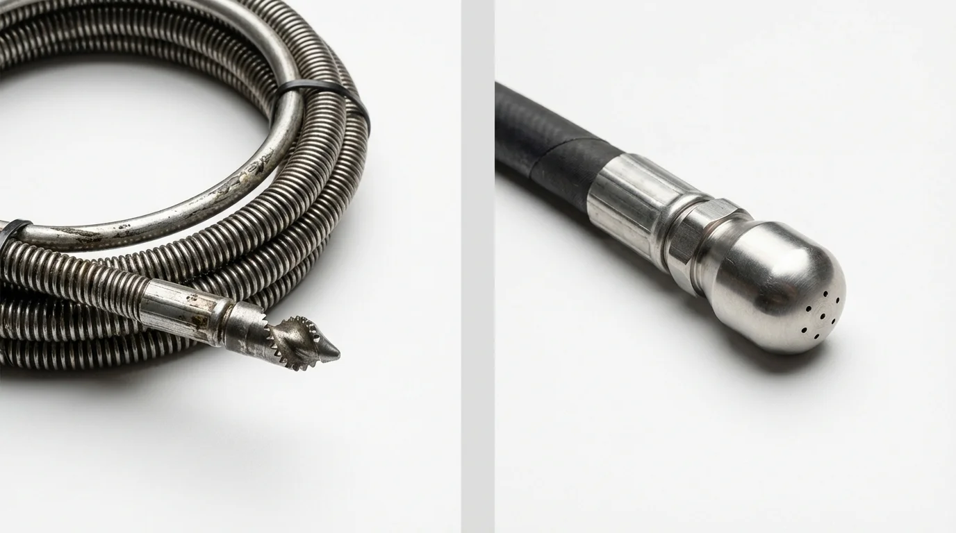 Drain snake cable and hydro jetting nozzle used for drain cleaning in Limestone, ME
