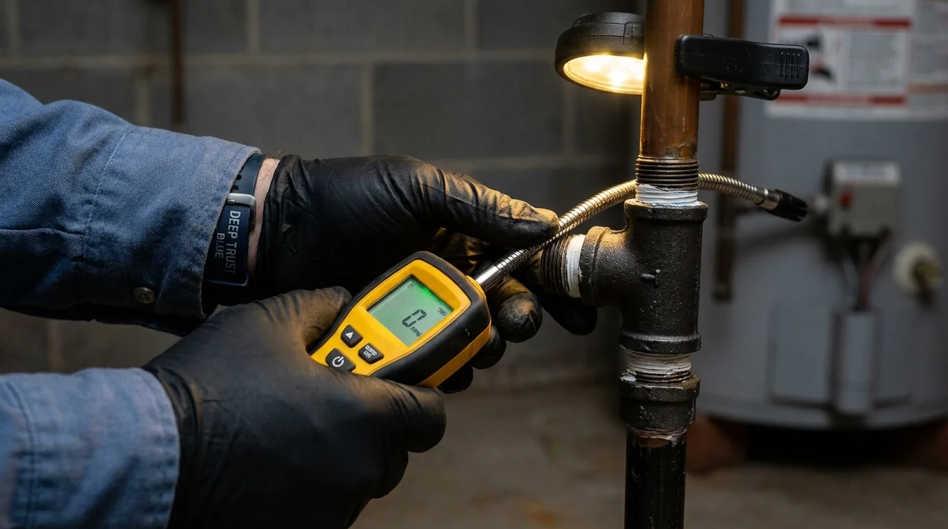 Gas leak detection with electronic sniffer by Johns Plumbing LLC in Limestone