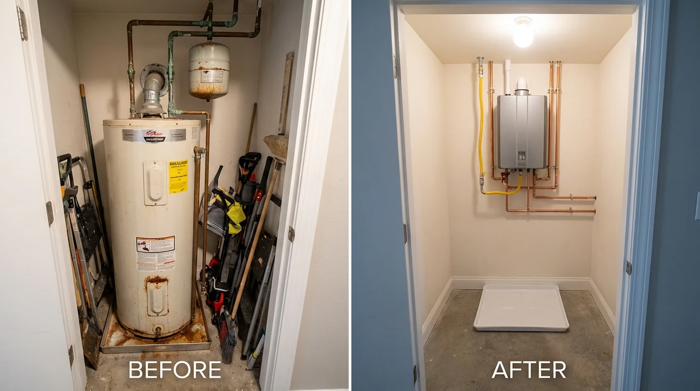 Tank water heater versus wall-mounted tankless unit comparison for Limestone, ME homeowners